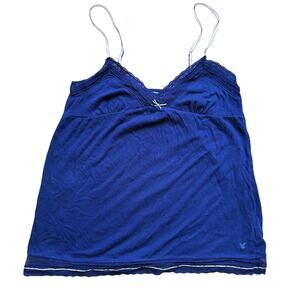Vintage Y2K American Eagle Babydoll Lace Bow Cami Tank Top Small Navy Blue Bella